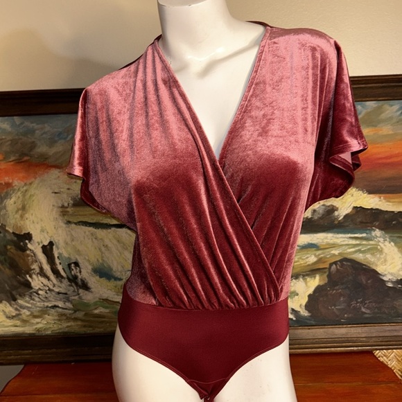 NSR Stretchy Velvet So Smooth Mauve Dusty Rose Pink Thong Bodysuit Sz S NWT - Picture 1 of 13